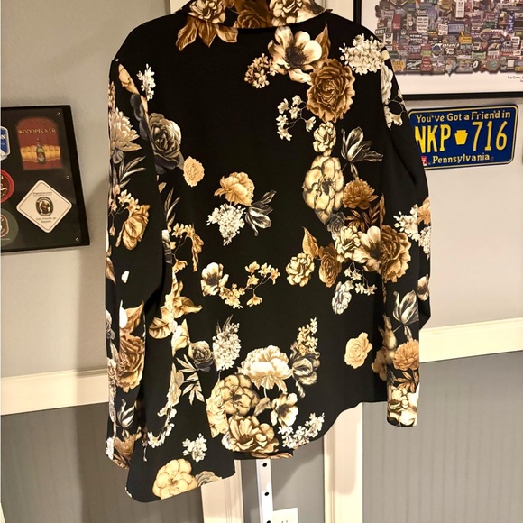 Dennis Basso Black Jacket Brown Floral Lined Pockets Size 26W - Picture 2 of 4